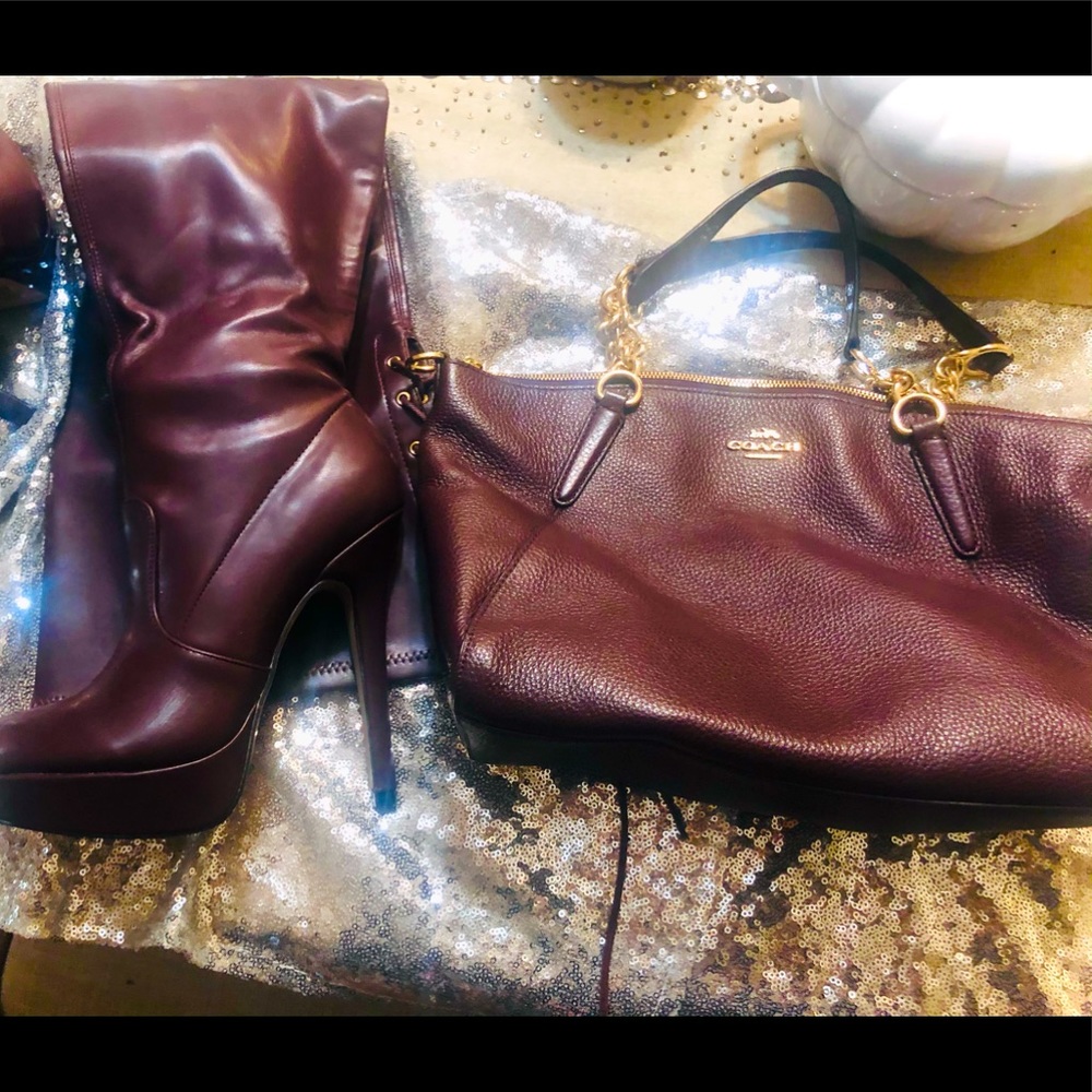 Coach aubergine eggplant satchel & thigh boots NEW